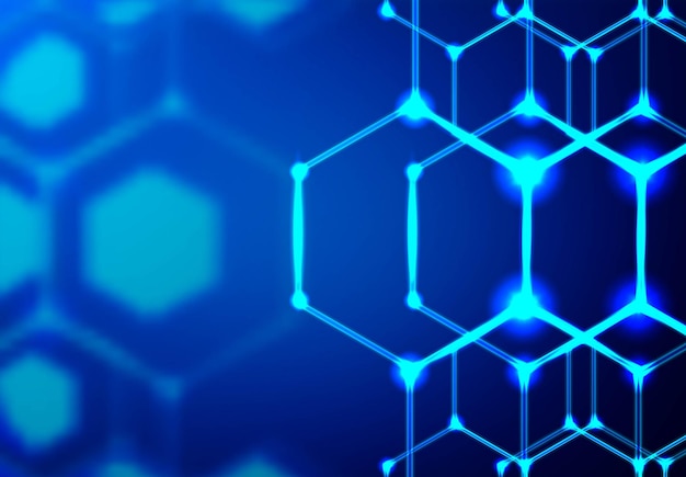 Icono de estructura de molécula líneas de forma y triángulos punto de conexión de red sobre fondo azul Resumen bajo poli Triángulo punto línea polígono Brillo fondo azul Ilustración vectorial