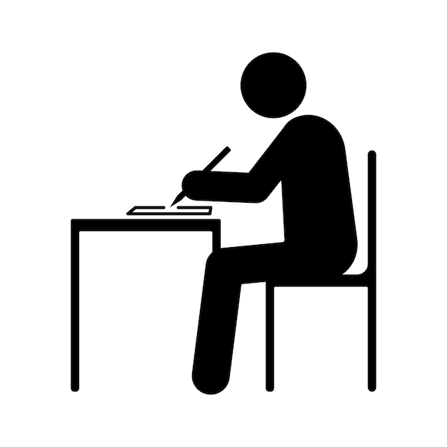 Icono de un estudiante escribiendo en el escritorio