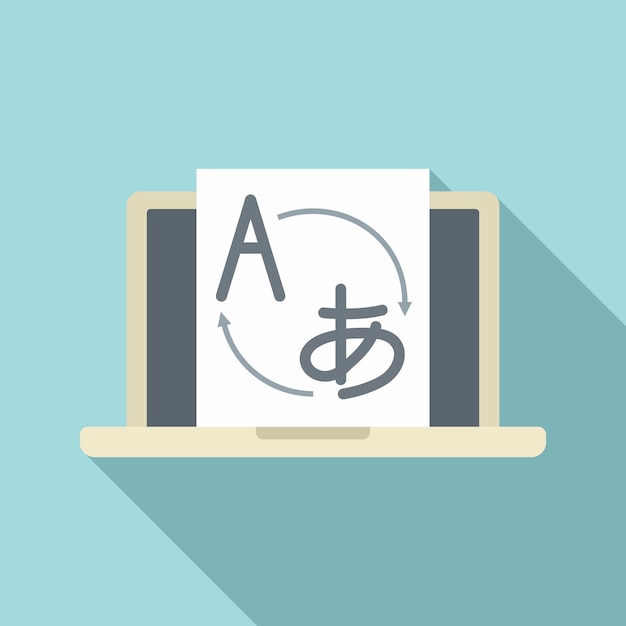 Icono de estudio de computadora portátil en idioma extranjero Ilustración plana del icono de vector de estudio de computadora portátil en idioma extranjero para diseño web