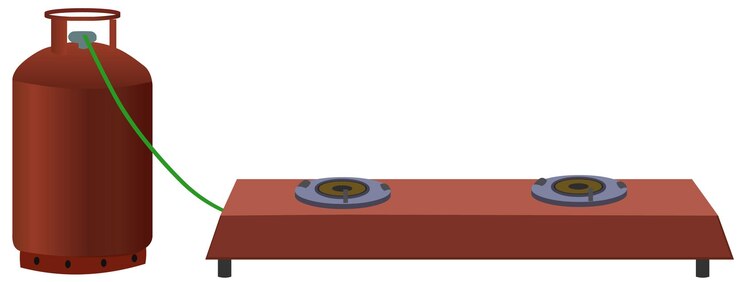 Vector icono de la estufa de gas vector plano ilustrado de la estuva de gas de cocción de dibujos animados rojo horno de estucha de gas aislado