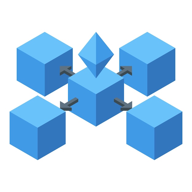 Icono de ethereum de cadena de bloques Isométrico de icono de vector de ethereum de cadena de bloques para diseño web aislado sobre fondo blanco