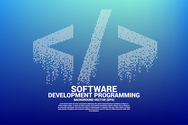 Icono de etiqueta de desarrollo de software de vector con píxel de punto cuadrado