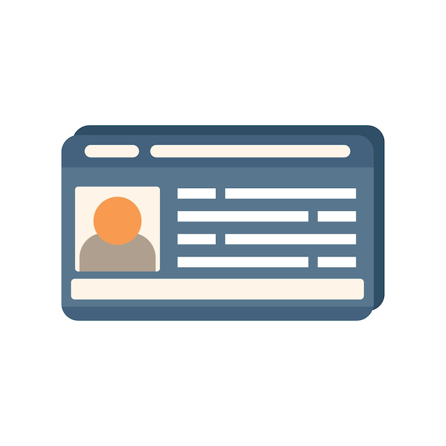 Icono de etiqueta de tarjeta de identificación vector plano Plantilla de pase de acceso a fotos