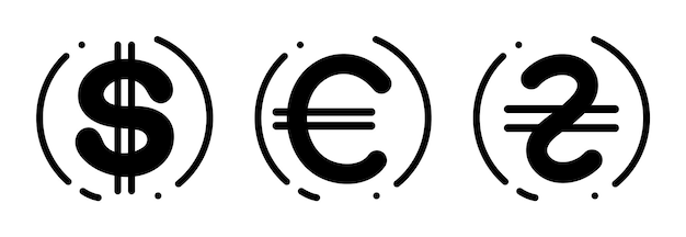 Vector icono de la euro hryvnia y el dólar en un estilo plano de moda aislado sobre un fondo transparente