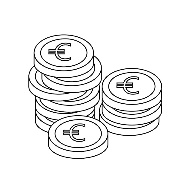 Icono de euro puñado de monedas en estilo de línea Vector ilustración plana
