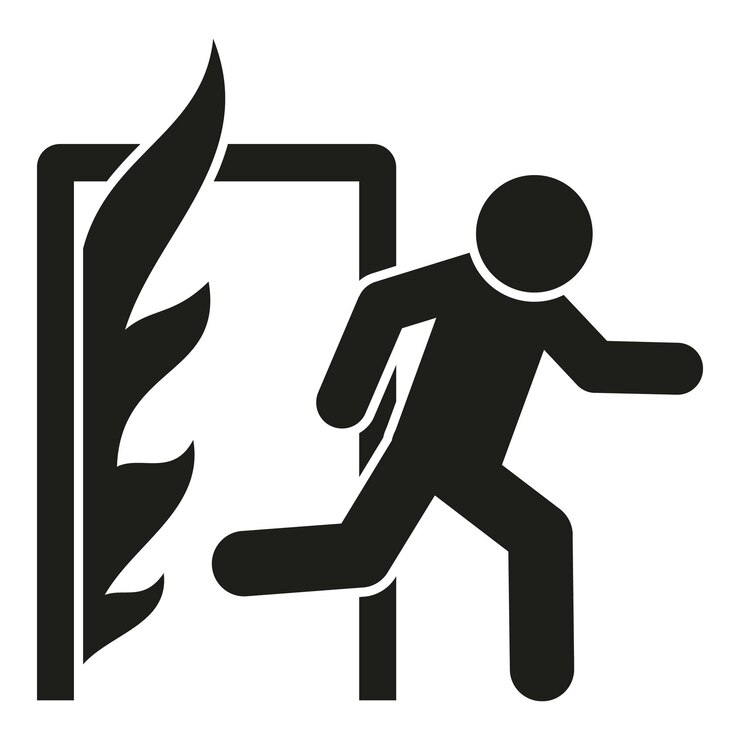 Vector icono de evacuación de incendio vector simple alarma de trabajo la gente corre