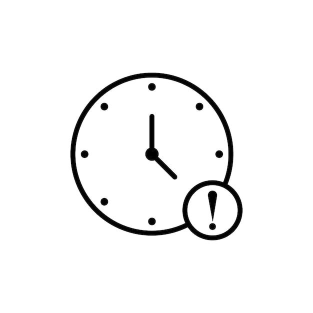 El icono de exclamación de alarma establece la fecha de caducidad, el período, el símbolo vectorial, el horario, la señal de alarma de alerta urgente en estilo negro, rellenado y delineado.