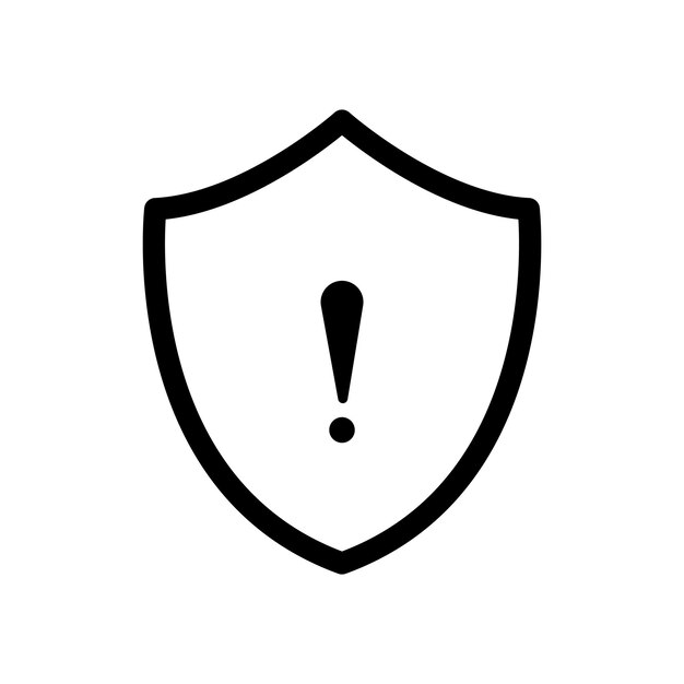 Icono de exclamación de escudo establecido símbolo de vector de seguridad de alto riesgo signo de protección de peligro en negro relleno y estilo delineado