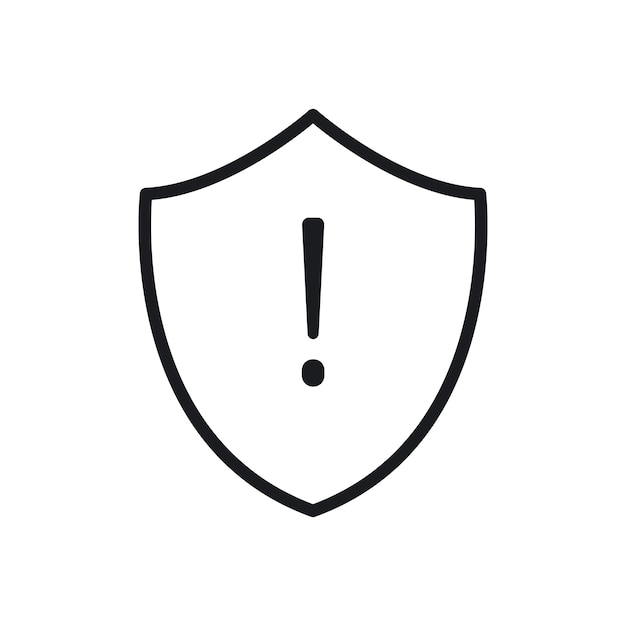 Icono de exclamación de escudo establecido símbolo de vector de seguridad de alto riesgo signo de protección de peligro en negro relleno y estilo delineado