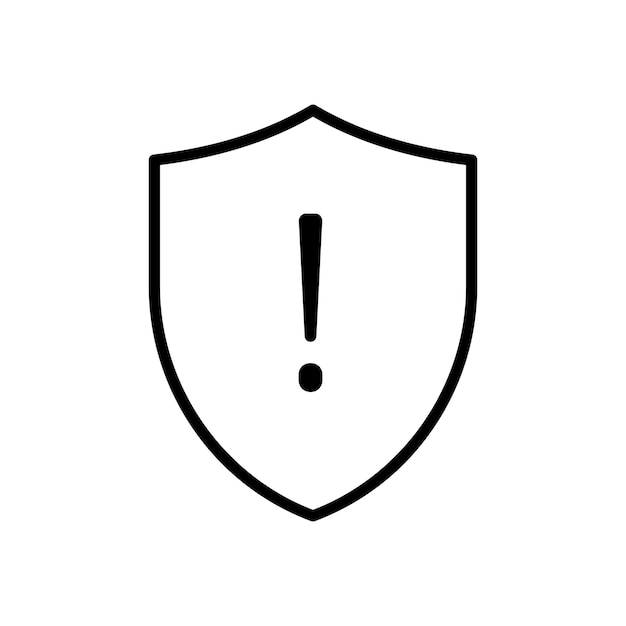 Icono de exclamación de escudo establecido símbolo de vector de seguridad de alto riesgo signo de protección de peligro en negro relleno y estilo delineado