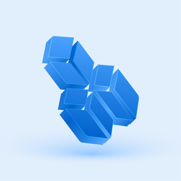 Icono exclusivo de cubos azules en 3D con un fondo elegante y fresco