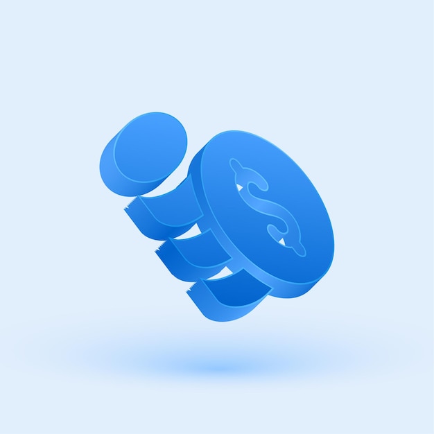 Icono exclusivo de monedas de dólar azul en 3D con un fondo elegante y fresco