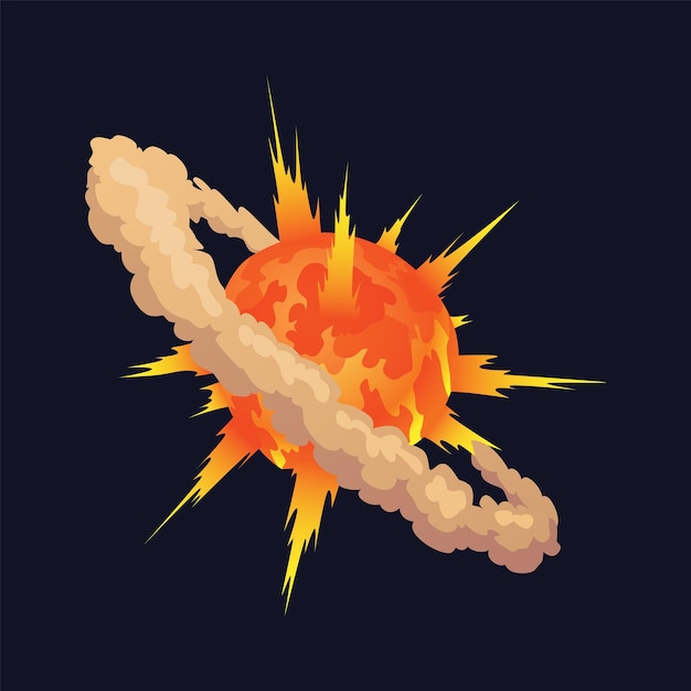 Icono de explosión de dibujos animados. Elemento de cómic. Boom nube y llama, humo y explosión. Elemento vectorial de efecto boom para el diseño de juegos.