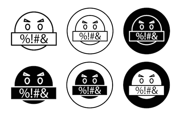 Icono de expresión facial de maldición Icono plano de contorno