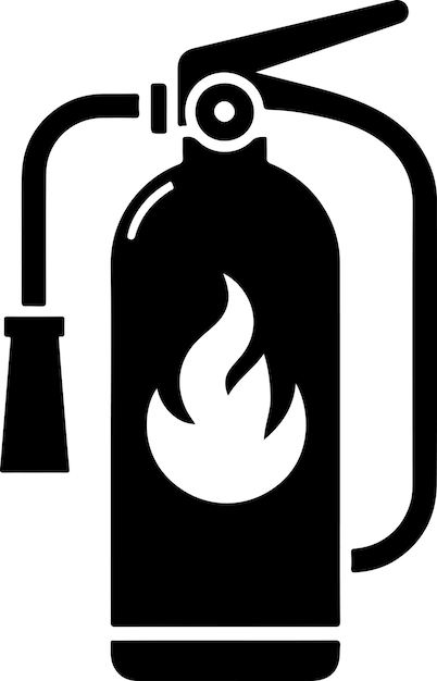 El icono del extintor de incendios es el símbolo del clipart, la silueta es de color negro y el fondo es de color blanco.