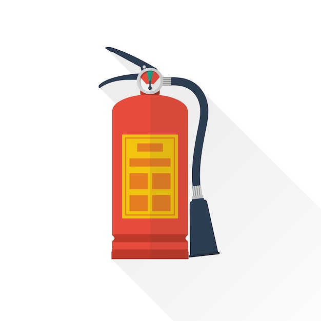 Icono de extintor de incendios. Ilustración de vector de extintor de incendios. Extintor de incendios aislado sobre fondo blanco con una larga sombra. Estilo de diseño plano de extintor de incendios. Herramientas esenciales durante el incendio.