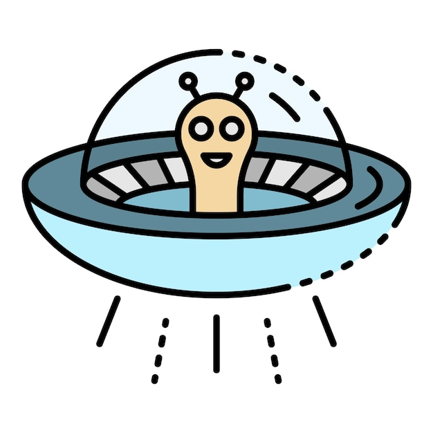 Icono de extraterrestre de ovnis Contorno de icono vectorial de ovni alienígena de color plano aislado