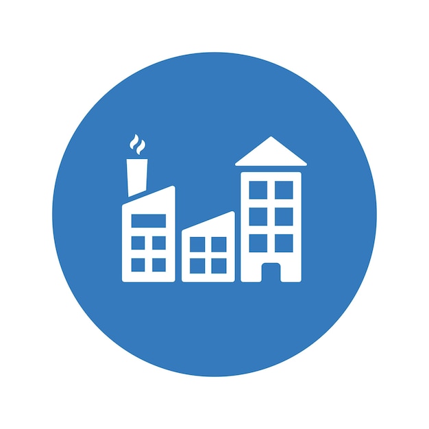 Icono de la fábrica de la compañía de construcción Diseño de color azul