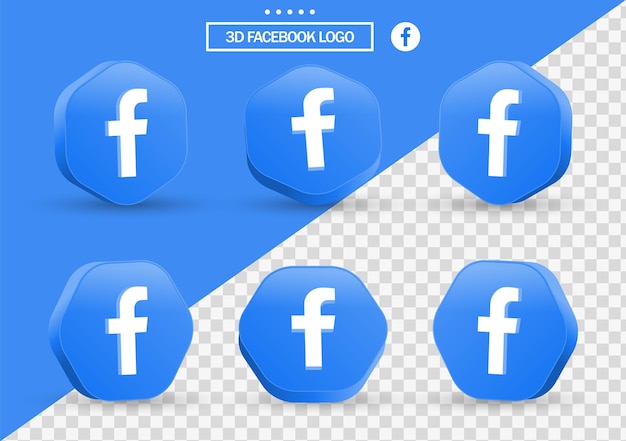 Vector icono de facebook 3d en marco de estilo moderno y polígono para logotipos de iconos de redes sociales