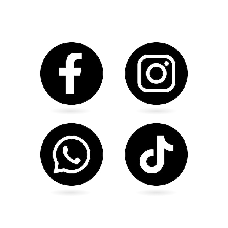 Vector el icono de facebook, instagram, whatsapp y tiktok en forma redonda y negra