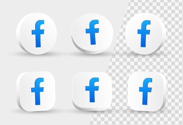 Vector icono de facebook logotipo 3d en círculo blanco moderno y marco cuadrado para logotipos de iconos de redes sociales