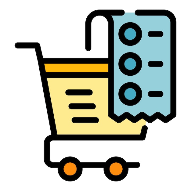 El icono de la factura del carrito de compras El contorno del cartón de compras El icono vectorial del billete El color es plano y aislado