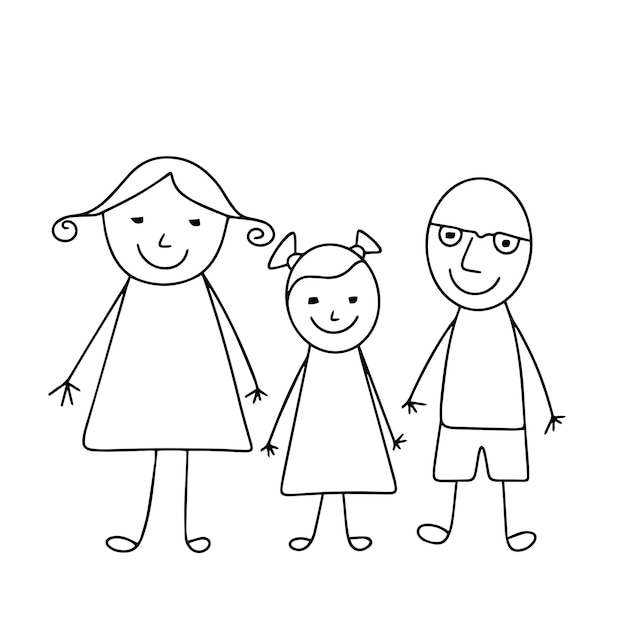 Icono de la familia dibujado a mano retrato de la familia del bosquejo arte vectorial dibujo a mano
