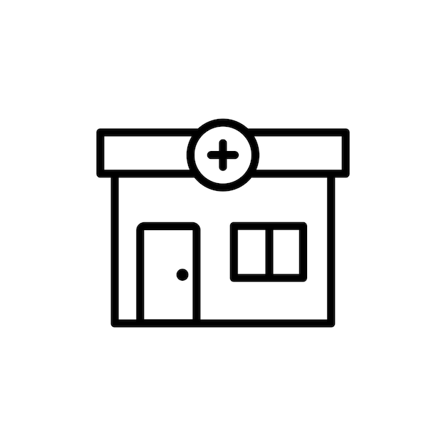 Icono de farmacia conjunto símbolo vectorial de farmacia edificio de farmacia signo de farmacia icono de farmacia en negro relleno y estilo delineado