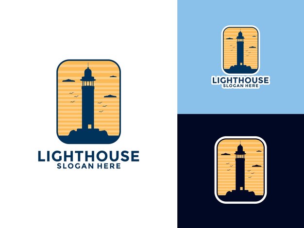 Icono del faro Icono del puerto Símbolo de la baliza de luz Logotipo de la torre marítima Ilustración vectorial