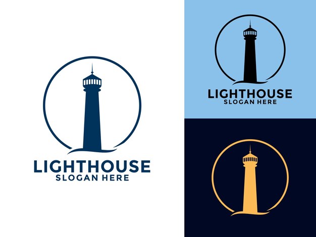 Icono del faro Icono del puerto Símbolo de la baliza de luz Logotipo de la torre marítima Ilustración vectorial
