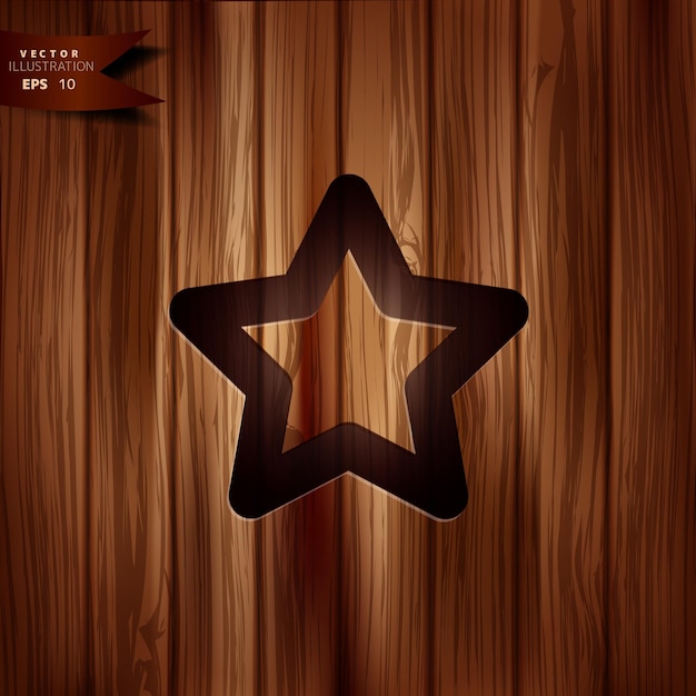 El icono favorito de la web de señales de estrellas en fondo de madera