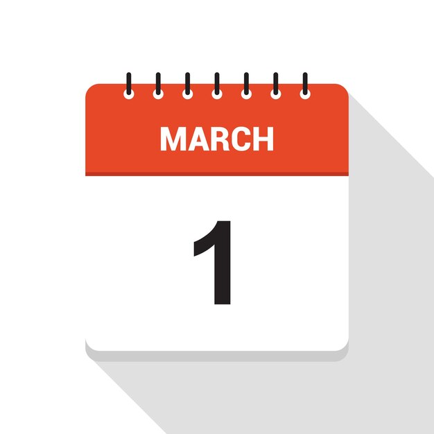Icono de la fecha del calendario del 1 de marzo
