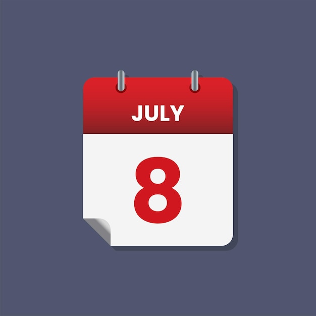 Ícono de la fecha del mes del calendario vector de julio plano