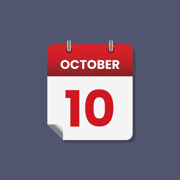 Ícono de la fecha del mes del calendario vector plano de octubre
