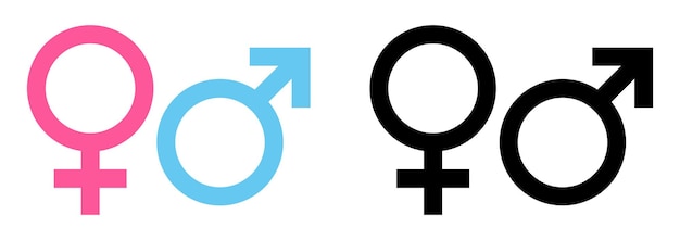 Icono femenino y masculino símbolo de género rosa azul y negro color conjunto aislado