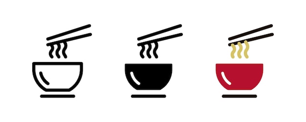 Ícono de fideos Símbolo de Wok Ilustración vectorial de alimentos asiáticos Signo de pasta chino o japonés Bol con palillos y pictograma de fideos