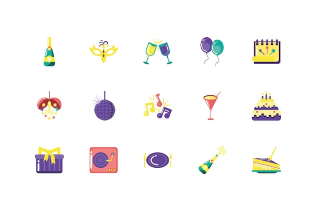 Icono de fiesta aislado set diseño vectorial