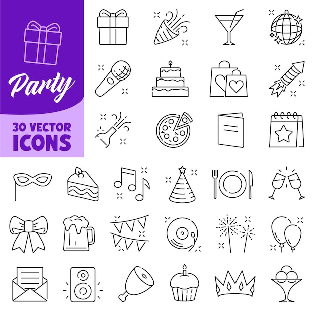Icono de la fiesta Conjunto de íconos de la fiesta Estilo lineal