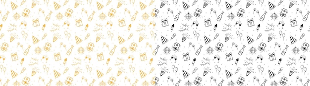 icono de fiesta de garabateo patrón sin costuras fondo estilo boceto dibujo a mano icono de aniversario cumpleaños
