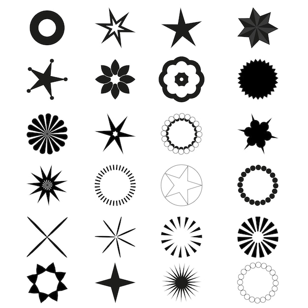 El icono de las figuras de la estrella establece elementos geométricos vectoriales negros