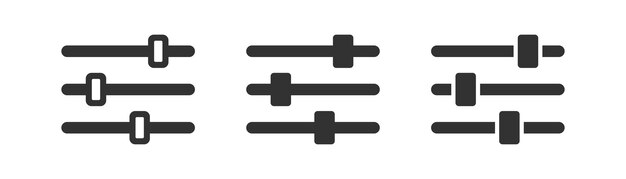 Icono de filtro Señales de control de música Configuración de símbolo de equilibrio de volumen Símbolos deslizantes de audio Iconos de nivel de sonido Color negro Señal vectorial