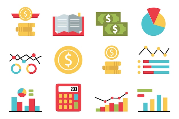 icono financiero plano establecido en el fondo