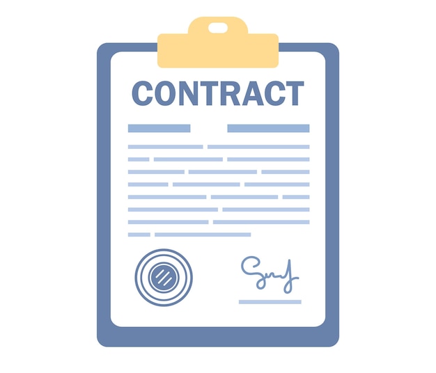 Icono de firma de contrato. Acuerdo de contrato, memorando de entendimiento, sello de documento legal