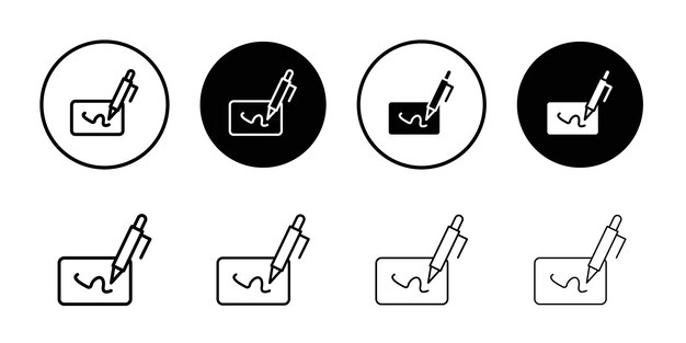Ícono de firma electrónica Vector de contorno en blanco y negro