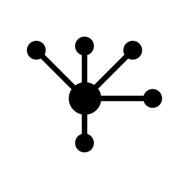 Ícono de física de enlace de átomos de carbono Gráficos vectoriales en negro