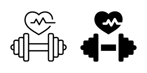 icono de fitness con corazón y manivela silueta y estilo de línea