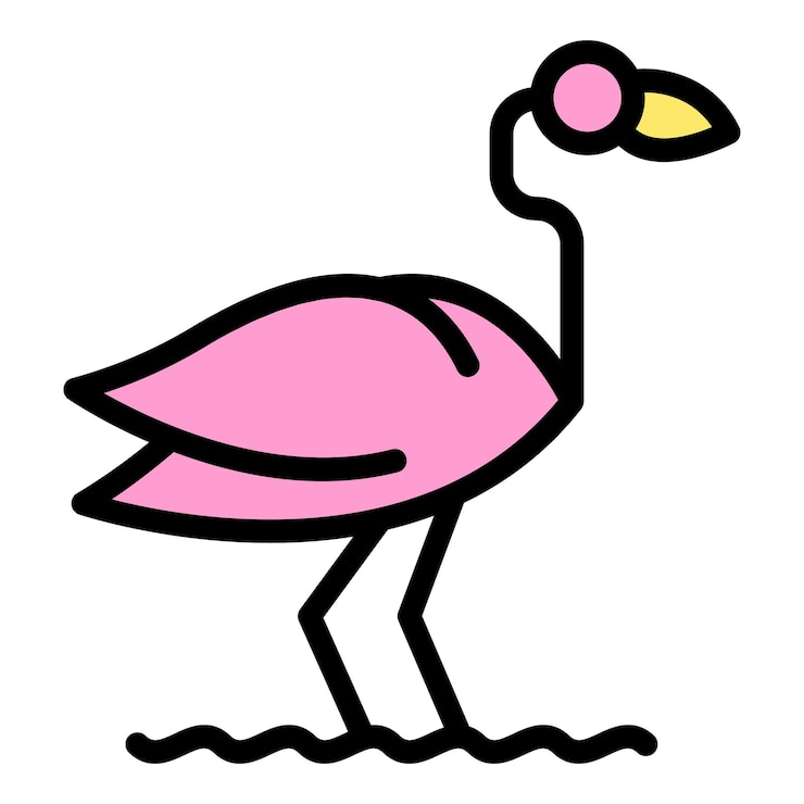 Vector icono de flamenco de aves acuáticas contorno icono de vector de flamenco de aves acuáticas para diseño web aislado en color plano de fondo blanco