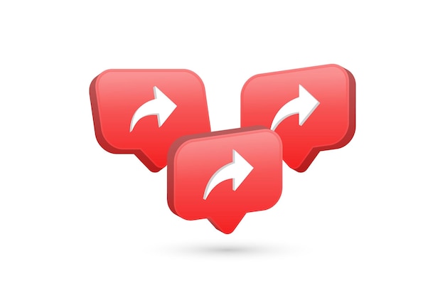 icono de flecha 3d para compartir en la burbuja de voz 3d moderna para los iconos de notificación de las redes sociales después de las reacciones