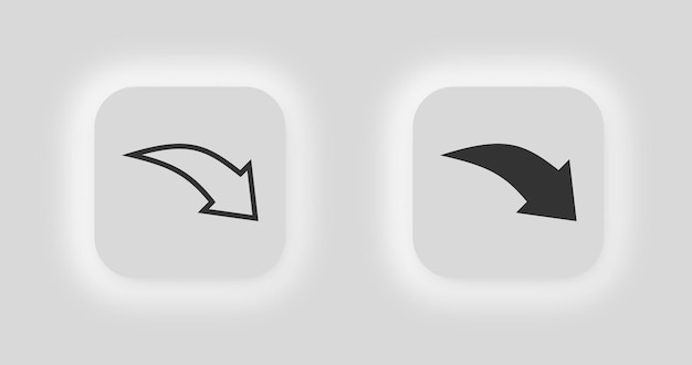 Icono de flecha hacia abajo curvado Vector de botón de aplicación de símbolo de ilustración de puntero blanco y negro