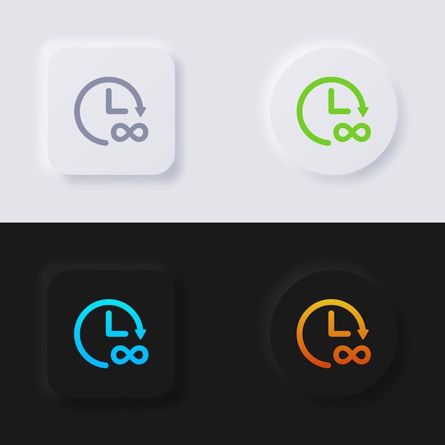 Icono de flecha circular con símbolo de infinito Botón de neumorfismo multicolor Diseño de interfaz de usuario suave para diseño web Interfaz de usuario de aplicación y más Conjunto de iconos de botón Vector